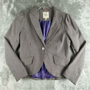 Autres Filles Blazer‎ Jacket Womens Medium Tan Blue Houndstooth Single Button